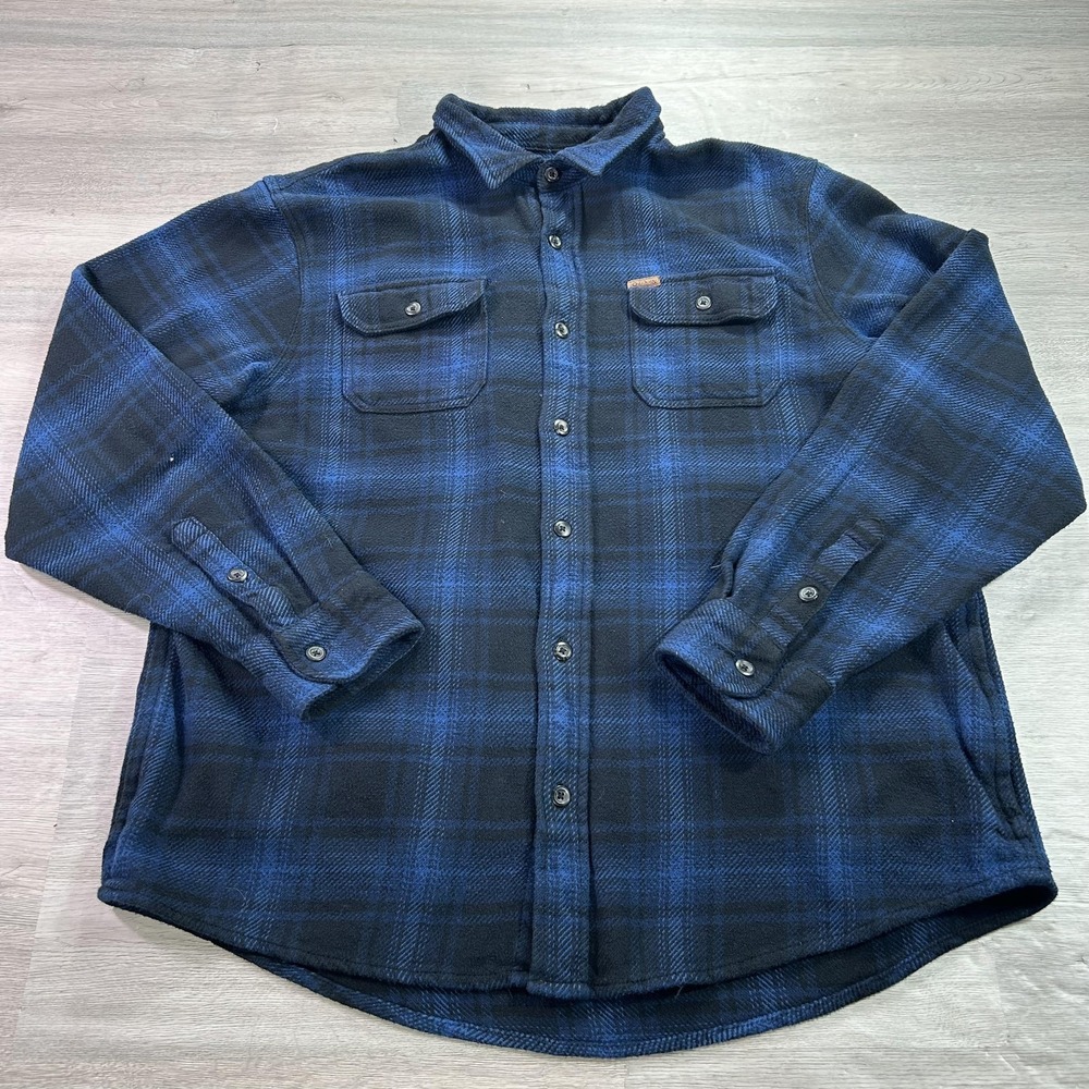 Orvis Shacket Mens XL Blue Plaid Flannel Shirt Button Up Dual Pocket Outdoor